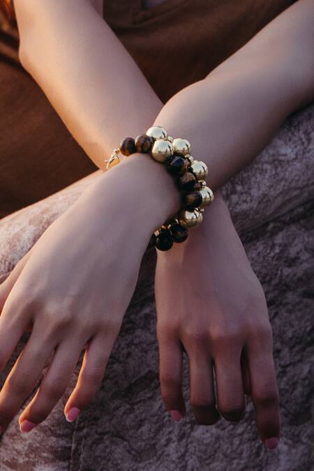 Buy_Arvino_Gold Plated Tigers Eye Balance Bracelet _Online_at_Aza_Fashions