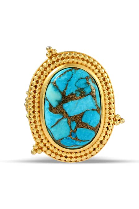 Arvino_Gold Plated Turquoise Emblem Ring _Online_at_Aza_Fashions
