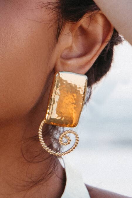 Buy_Arvino_Gold Plated Odyssey Twist Statement Earrings _Online_at_Aza_Fashions