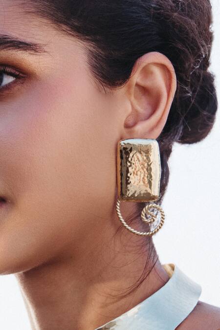 Shop_Arvino_Gold Plated Odyssey Twist Statement Earrings _Online_at_Aza_Fashions