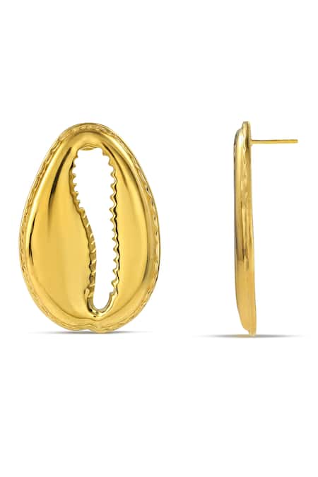 Arvino_Gold Plated Cabana Shell Statement Earrings _Online_at_Aza_Fashions