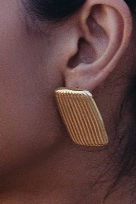 Buy_Arvino_Gold Plated Jetsetter Stud Earrings _Online_at_Aza_Fashions