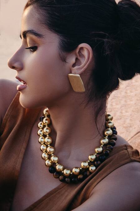 Shop_Arvino_Gold Plated Jetsetter Stud Earrings _Online_at_Aza_Fashions
