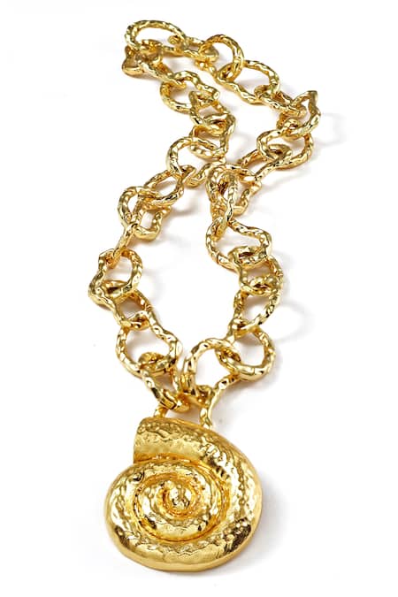 Arvino_Gold Plated Coral Shell Link Necklace _Online_at_Aza_Fashions