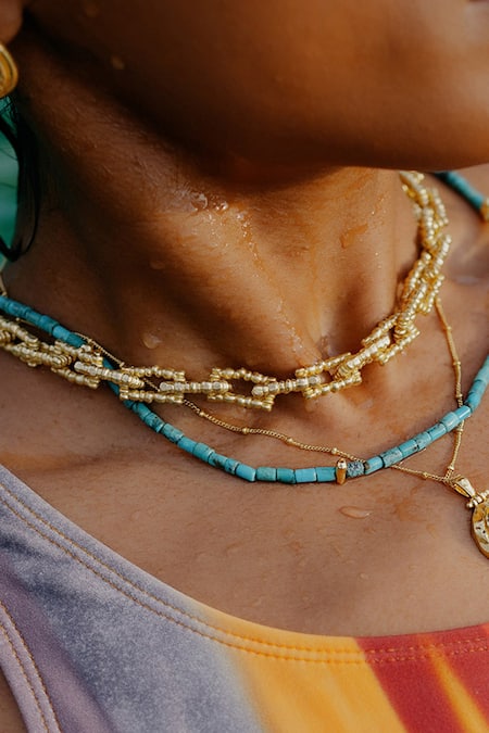 Arvino_Gold Plated Riverbend Link Necklace _at_Aza_Fashions