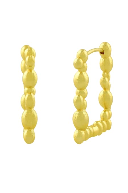 Arvino_Gold Plated Beads Sunlit Ripple Huggies _at_Aza_Fashions