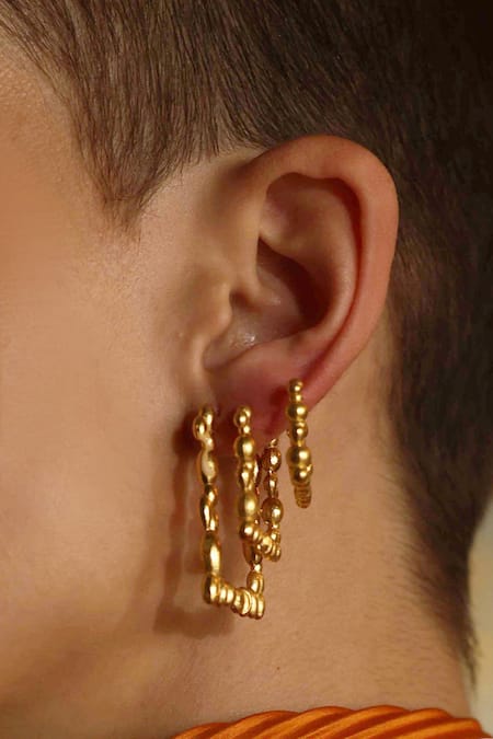 Arvino Gold Plated Beads Sunlit Ripple Huggies 