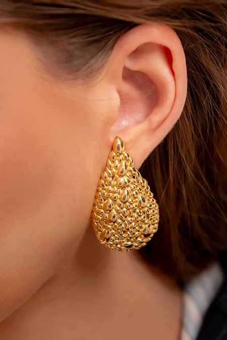 Buy_Arvino_Gold Plated Sacred Ripple Statement Earrings _Online_at_Aza_Fashions