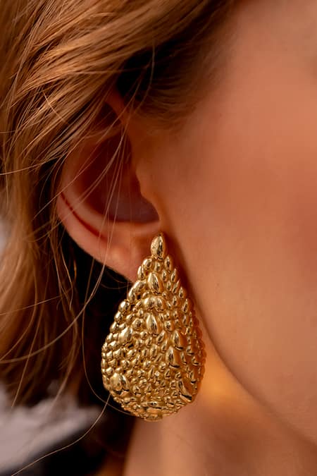 Arvino_Gold Plated Sacred Ripple Statement Earrings _at_Aza_Fashions