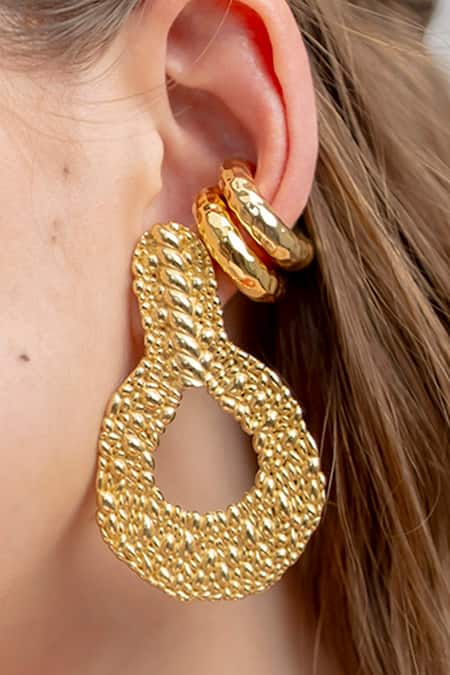 Shop_Arvino_Gold Plated Ethereal Sound Earrings _Online_at_Aza_Fashions