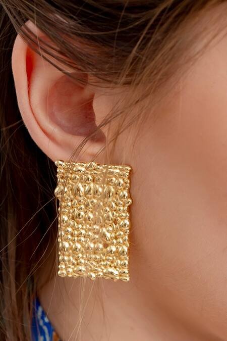 Shop_Arvino_Gold Plated Tranquil Stream Statement Earrings _Online_at_Aza_Fashions