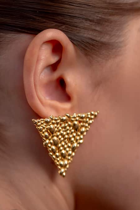 Shop_Arvino_Gold Plated Eternal Delta Earrings _Online_at_Aza_Fashions