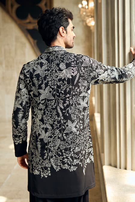 Shop_Seema Gujral_Black Crepe Embroidery Kurta Set _at_Aza_Fashions