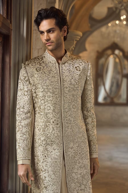 Seema Gujral Antique Gold Embroidered Sherwani Set 