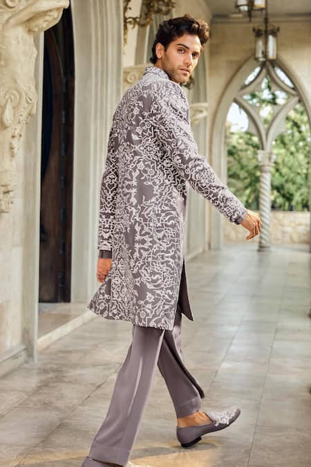 Seema Gujral Grey Italian Crepe Sherwani Set 