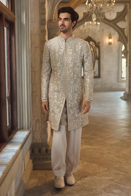 Seema Gujral Beige & Grey Designer Sherwani Set 