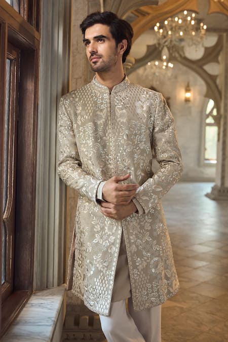 Seema Gujral Beige & Grey Designer Sherwani Set 