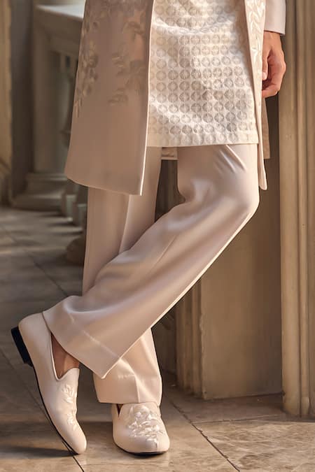 Buy_Seema Gujral_Beige Crepe Embroidery Sherwani And Kurta Set _Online_at_Aza_Fashions