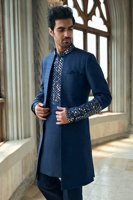 Seema Gujral Persian Blue Silk Sherwani & Pant Set 