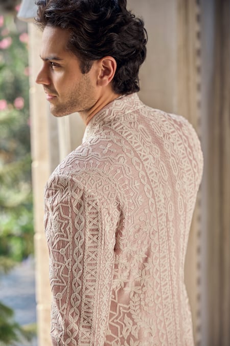 Seema Gujral Dusty Rose Embroidered Sherwani Set 