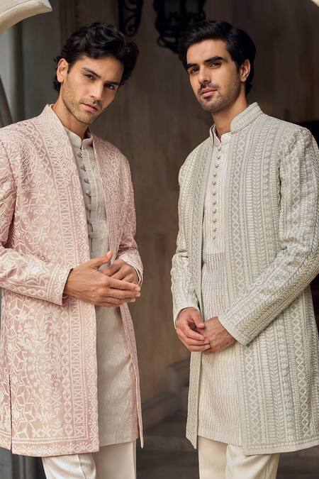 Buy Seema Gujral Blush Silk, Brocade Embroidery Dusty Rose Sherwani Set Online at Aza Fashions Buy_Seema Gujral_Blush Silk, Brocade Embroidery Dusty Rose Sherwani Set _Online_at_Aza_Fashions