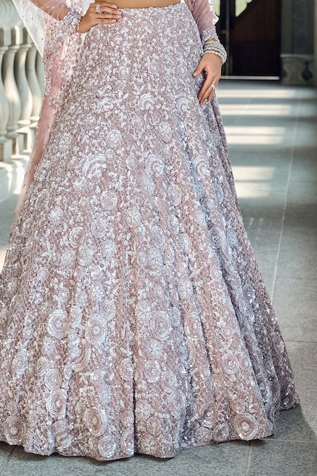 Buy_Seema Gujral_Mauve Net Sequins, Beads Square Neck Lehenga Set _Online_at_Aza_Fashions