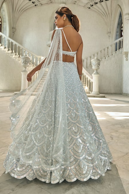 Shop_Seema Gujral_Blue Net Sequins Lehenga Set _at_Aza_Fashions