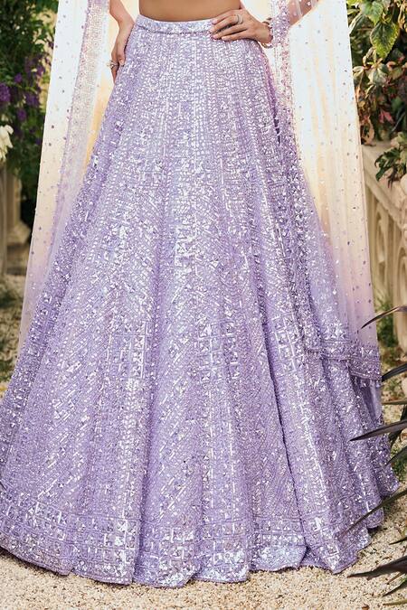Shop_Seema Gujral_Lavender Net Sequins Sweetheart Neck Lehenga Set _Online_at_Aza_Fashions