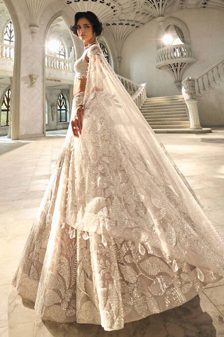 Seema Gujral Silver Net Sequins, Embroidery Sweetheart Neck Floral Lehenga Set at Aza Fashions Seema Gujral_Silver Net Sequins, Embroidery Sweetheart Neck Floral Lehenga Set _at_Aza_Fashions