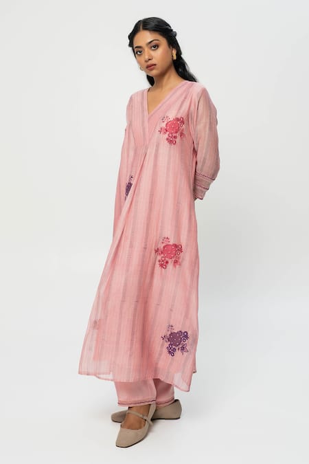 Pants and Pajamas Chanderi Embroidered Long Kurta 