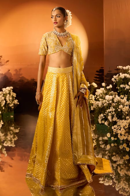 Neha Khullar x AZA Yellow Banarasi Chanderi Lehenga Set 