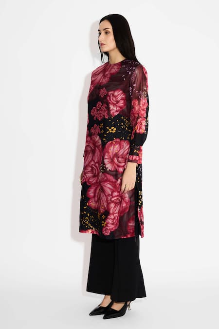Buy_SHASHA GABA_Multi Color Polyester Round Neck Floral Straight Kurta _Online_at_Aza_Fashions