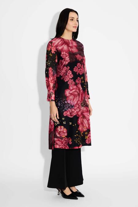 Shop_SHASHA GABA_Multi Color Polyester Round Neck Floral Straight Kurta _Online_at_Aza_Fashions
