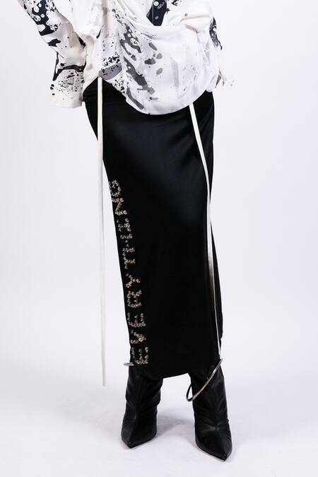 Buy AK-OK Black Satin Long Skirt Online at Aza Fashions Buy_AK-OK_Black Satin Long Skirt _Online_at_Aza_Fashions