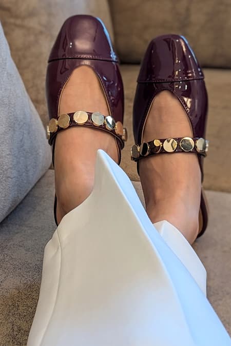 Devano Maroon Bianca Studded Mules 