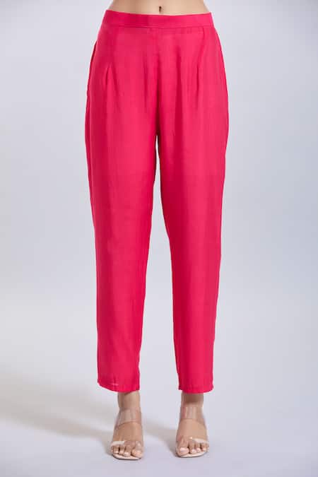 Shop_Samyukta Singhania_Pink Viscose, Chanderi Embroidery Round Neck Kurta Set _Online_at_Aza_Fashions