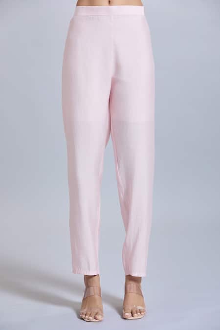 Samyukta Singhania_Pink Viscose, Chanderi, Jacquard Embroidery Round Neck Kurta Set With Dupatta _Online_at_Aza_Fashions