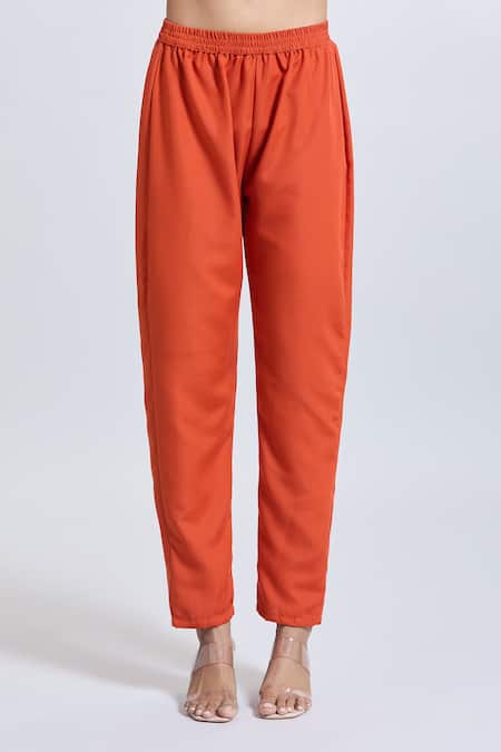 Samyukta Singhania Orange Viscose, Chanderi, Jacquard Embroidery Round Neck Kurta Set Online at Aza Fashions Samyukta Singhania_Orange Viscose, Chanderi, Jacquard Embroidery Round Neck Kurta Set _Online_at_Aza_Fashions