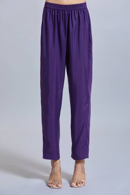 Buy_Samyukta Singhania_Purple Viscose, Organza Embroidery V-neck Kurta Set _Online_at_Aza_Fashions