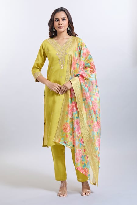 Samyukta Singhania Embroidered Yellow Kurta Set 