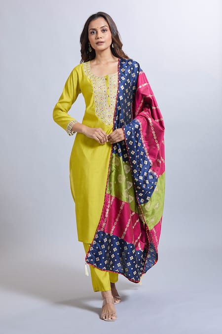 Samyukta Singhania Lemon Embroidered Kurta Set 
