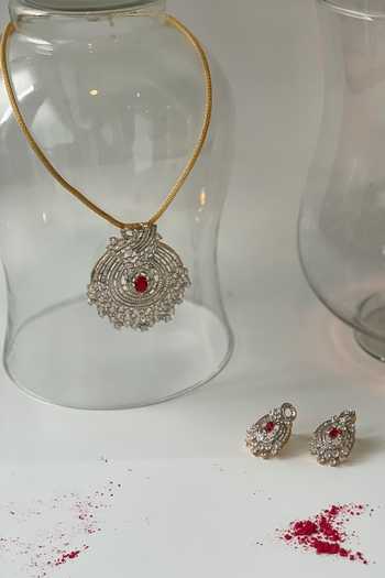 Buy_Studio6 Jewels_Red Gold Zircon And Stone Jewellery Set_Online_at_Aza_Fashions