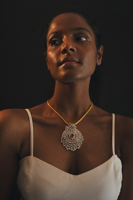 Studio6 Jewels Gold Zircon & Red Stone Jewellery Set 