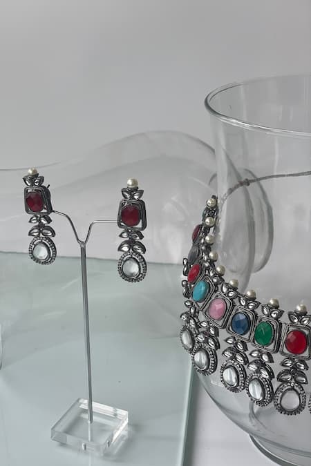 Studio6 Jewels_Multi Color Stones Black Rhodium Jewellery Set _Online_at_Aza_Fashions