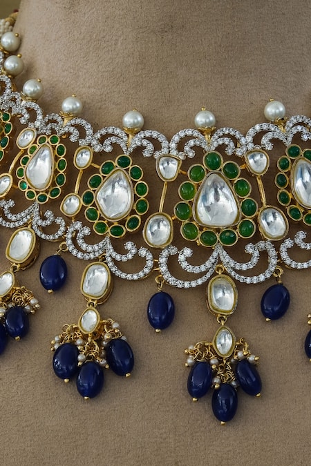 Shop Studio6 Jewels Multi Color Stones, Beads Bougainvillea Kundan Necklace Set Online at Aza Fashions Shop_Studio6 Jewels_Multi Color Stones, Beads Bougainvillea Kundan Necklace Set _Online_at_Aza_Fashions