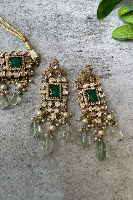 Studio6 Jewels Kundan Green Choker & Earrings Set 