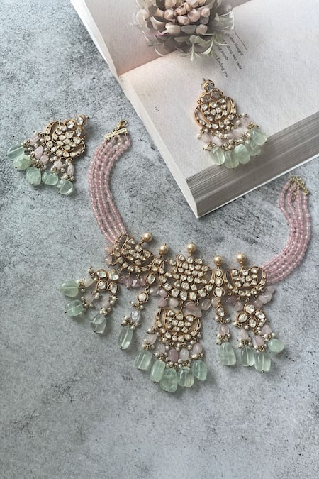 Studio6 Jewels Pastel Kundan Necklace & Earrings Set 