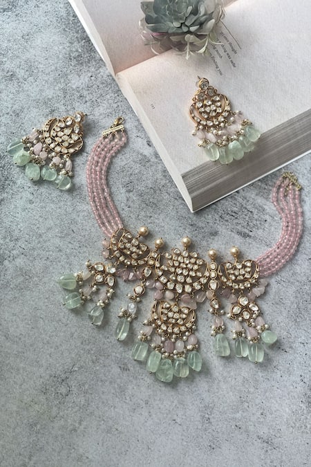 Studio6 Jewels Pastel Kundan Necklace & Earrings Set 