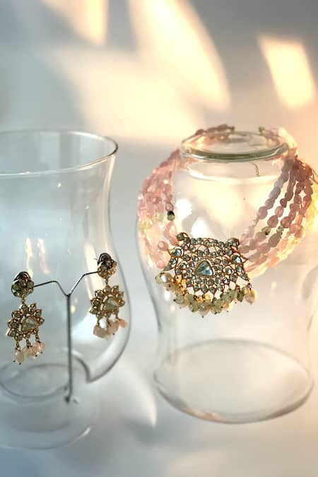 Studio6 Jewels Pastel Pink Kundan Necklace & Earrings Set 