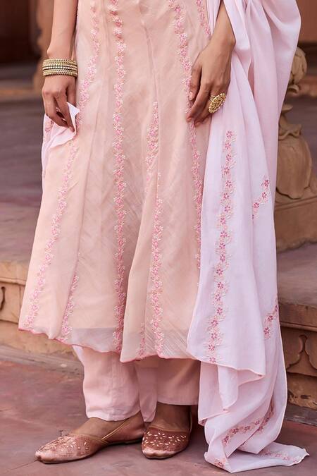 Buy SAANJH BY LEA Pink Embroidery Round Neck Light Designer Anarkali Kurta Set Online at Aza Fashions Buy_SAANJH BY LEA_Pink Embroidery Round Neck Light Designer Anarkali Kurta Set _Online_at_Aza_Fashions